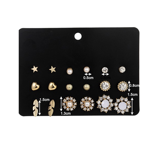 LRC Anting Set Fashion Color Mixing Love Heart Diamond Earrings Set K09656