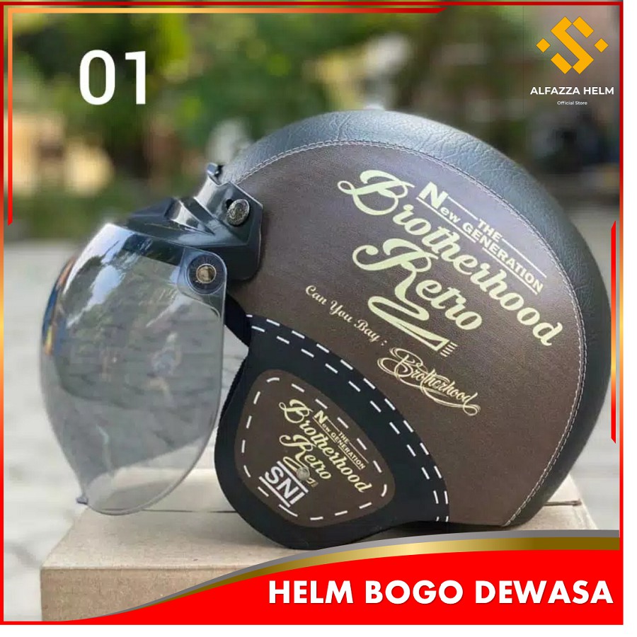 HELM BOGO DEWASA RETRO KLASIK KULIT SNI ORIGINAL MURAH TERBARU PRIA WANITA UNIK ASLI COWOK MOTIF