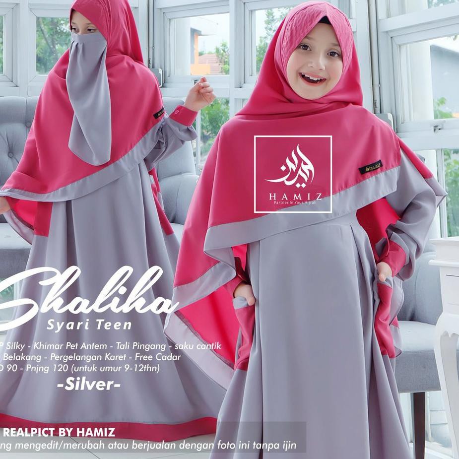 GAMIS ANAK + JILBAB + CADAR  Shaliha Syari Kids umur 9-12 tahun / Baju anak / baju anak perempuan
