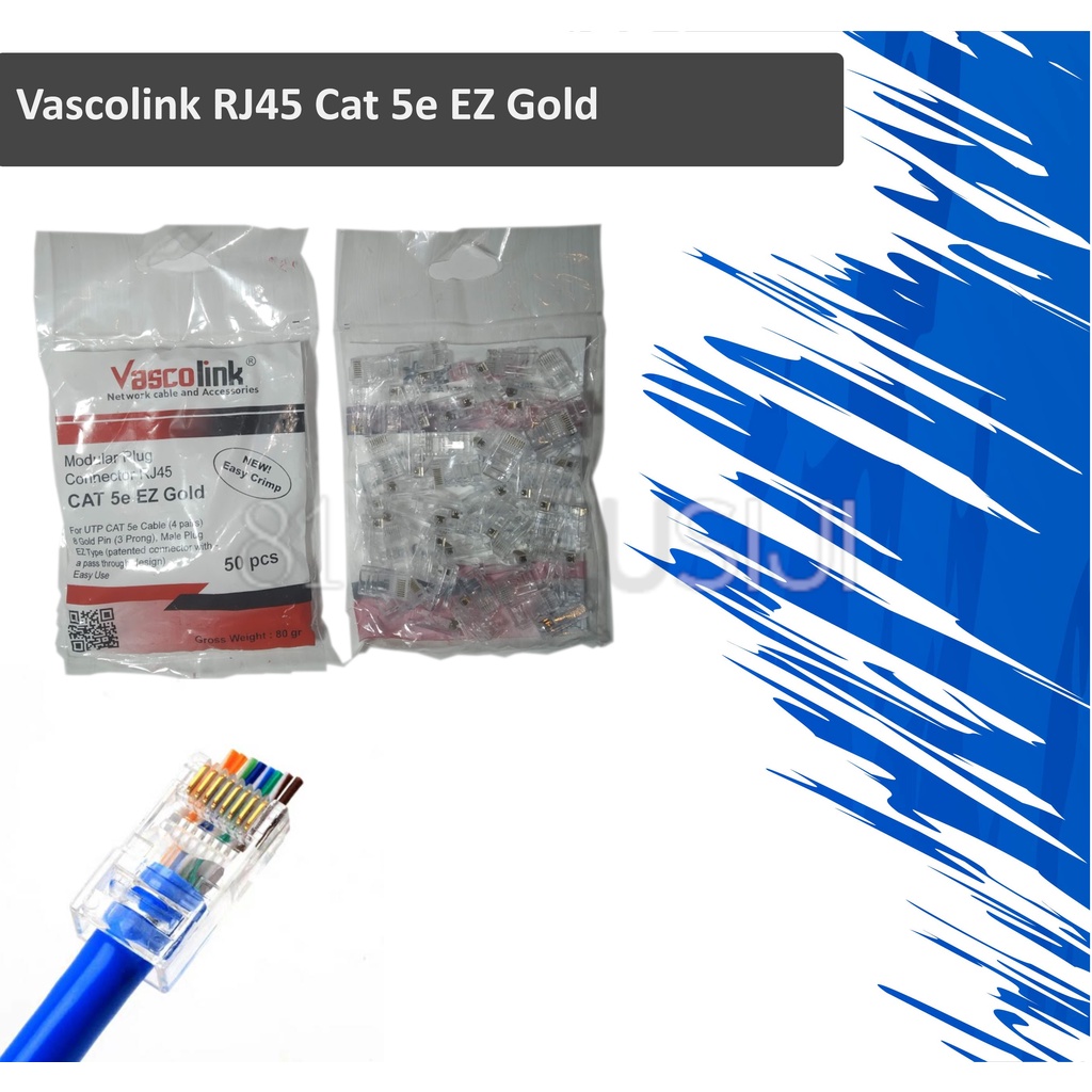 Connector RJ45 UTP/FTP Vascolink EZ Gold CAT5/6 - Anti Gagal