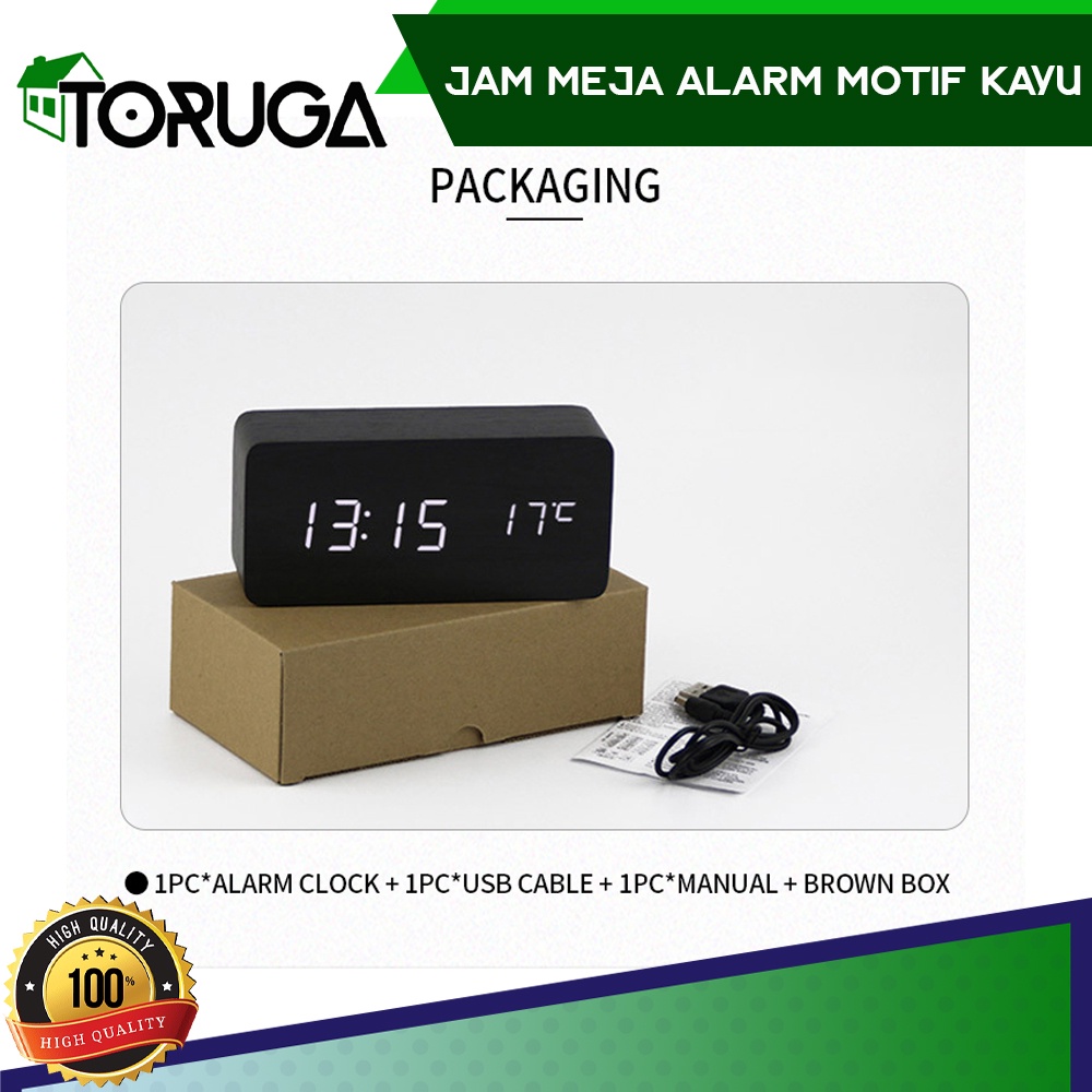 Jam Alarm Digital LED Wood Meja Motif Kayu &amp; 1299 Temperature