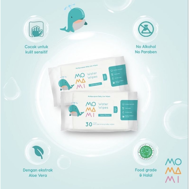 Momami Water Wipes isi 30 / Tisu basah Food Grade / Tisu Basah Saat Menyusui / Tisu basah Bayi