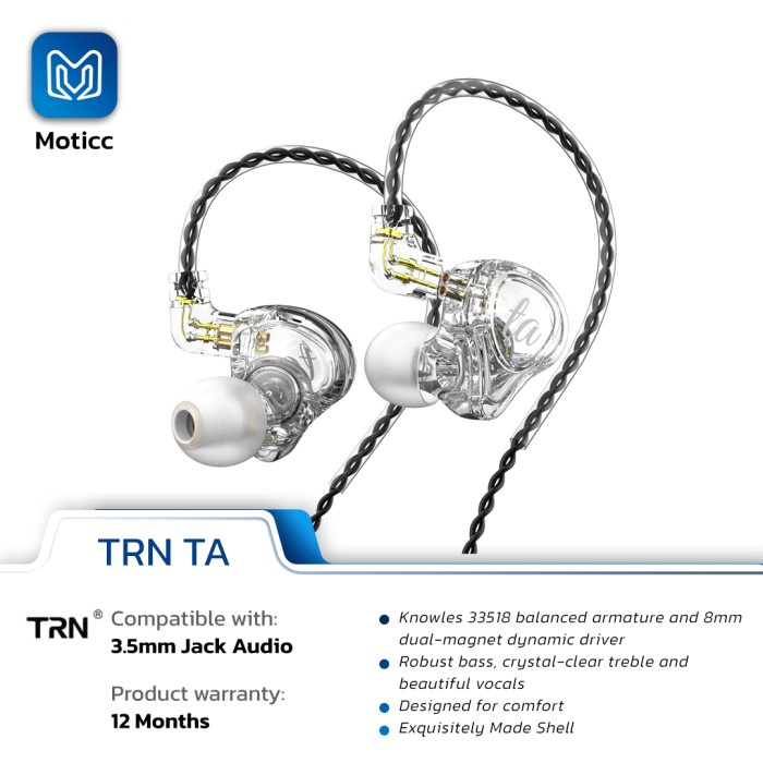 TRN TA with Mic Knowles 1BA+1DD Hybrid Driver Earphone HiFi Bass Music