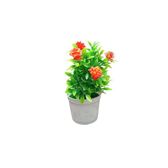 Satu7an PBP16 BUNGA BONSAI PLASTIK PALSU + POT BUNGA TANAMAN HIAS DECORATION FLOWER ARTIFICIAL-ORANGE