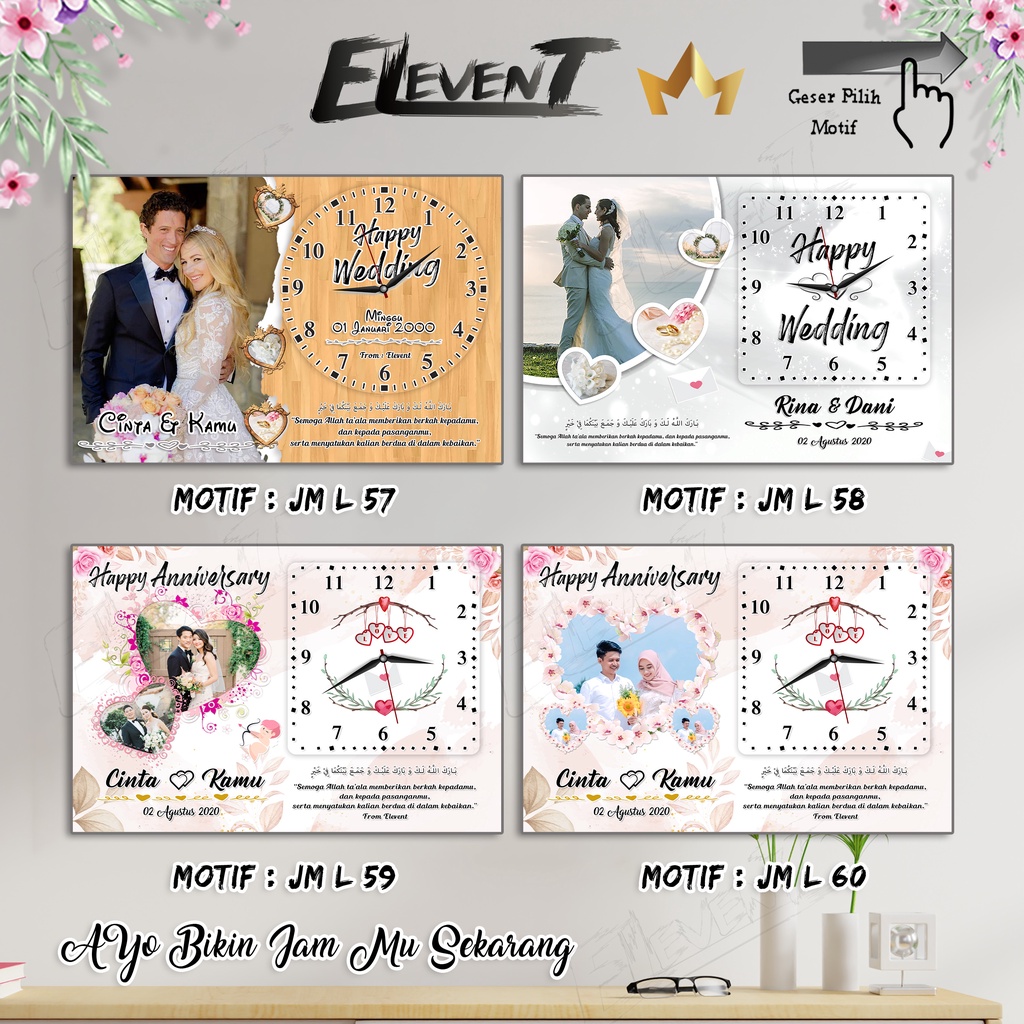 Jam Dinding Custom Nama dan Foto Hadiah Pernikahan Ulang Tahun Kado Nikah Walldecor Pajangan Berkesan Hadiah Wedding Biodata Bayi / Anak Ultah Wisuda Keluarga Graduation Anniversary Birthday Barakallah Fii umrik Lucu Elegant Bingkai Kaca MDF Murah