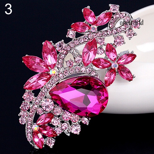 OW@ Waterdrop Flower Brooch Pin Rhinestone Crystal Brooches Bouquet Wedding Jewelry