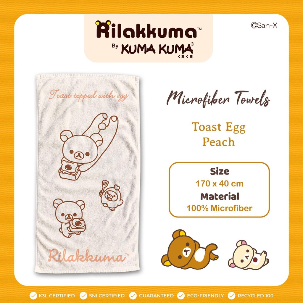 PROMO HANDUK BAYI HANDUK ANAK PREMIUM Handuk KUMA KUMA Microfiber Kuma Kuma Motif ( 70 x 140 cm )-TOAST EGG PEACH
