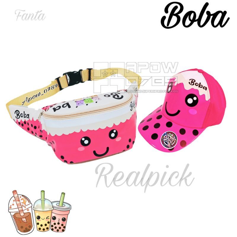 Tas Slempang Anak Perempuan/Waistbag BOBA /Free Topi Boba Anak