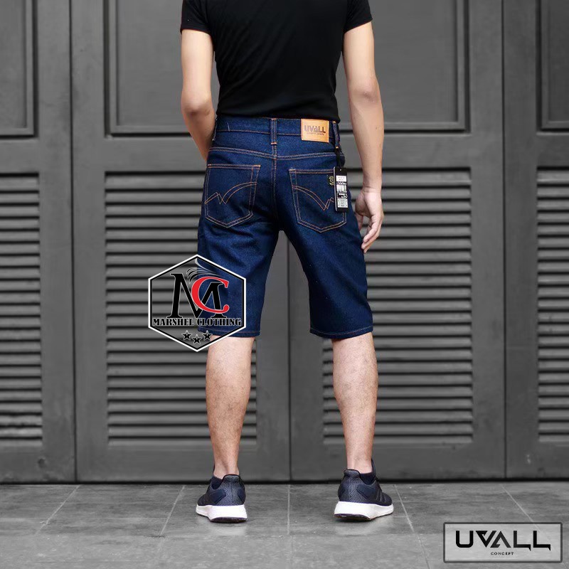 RCL - Celana Pendek Uvall Jeans Warna Navy Premium / Celana Jeans Pendek Uvall Original Pria ( 28 Sampai 38 )