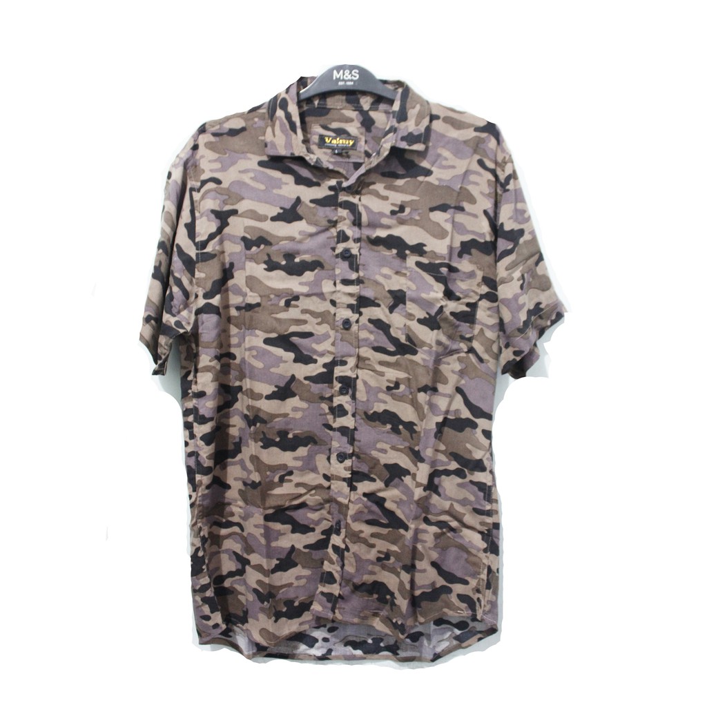 Kemeja Hype Hip Hop Army Brown | Kemeja Pria Musim Panas Lengan Pendek Kasual Kemeja Streetwear