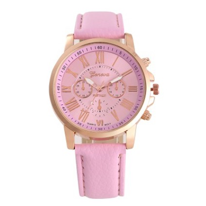 ✅COD J100 Jam Tangan Geneva Leather Quartz Fashion Wanita Import Murah Jakarta-Pink