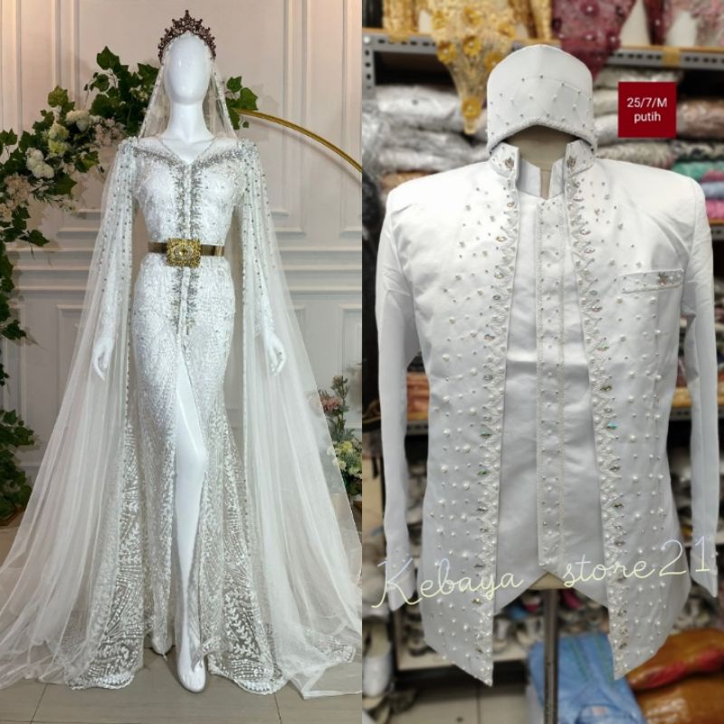 CAUPLE  PASANGAN KEBAYA AKAD BELAH MODREN /KEBAYA PASANGAN AKAD EKOR LANSUNG//BAJU PENGANTIN TERBARU|KEBAYA DRESS COUPLE|KEBAYA MASA KINI