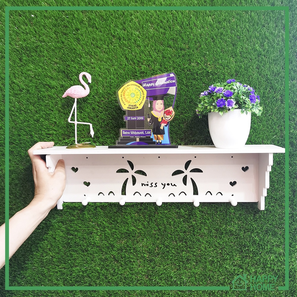 Rak dinding vintage Decorative Rack rak Shabby chic (dengan 5 buah hook) rak gantung dinding kayu