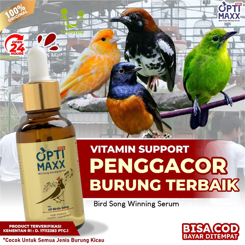 Optimaxx Bird Song Winning Serum Multivitamin Suplemen Vitamin Serum Penggacor Gacor Suara Burung Lomba Lovebird Murai Batu Kenari Cucak Ijo Love Bird Jalak Suren Isi 30ml