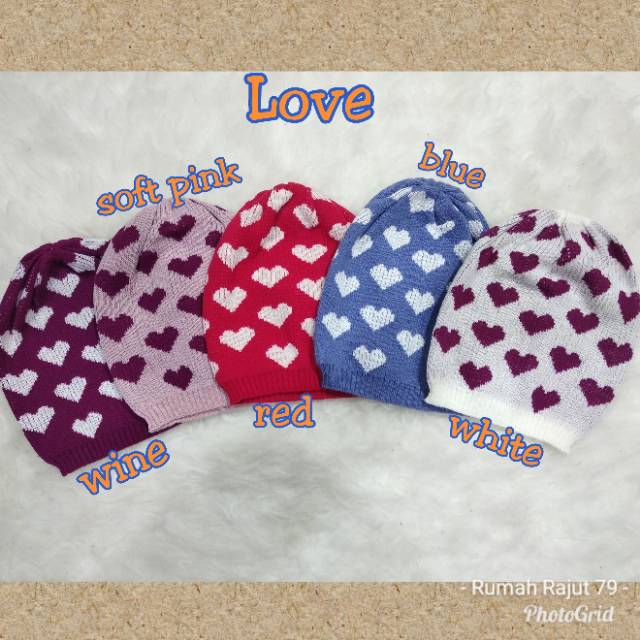 Topi kupluk rajut anak bayi motif love &amp; Star