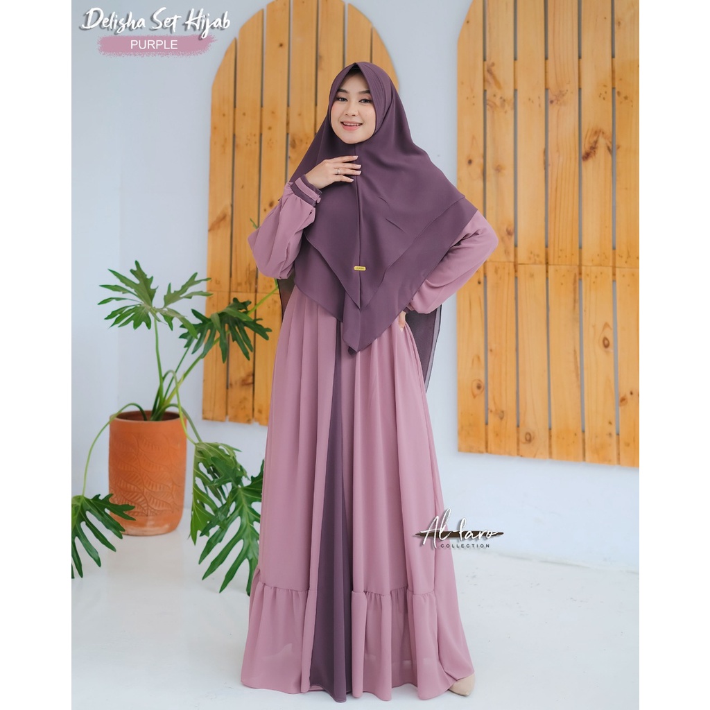 GAMIS CERUTY BABYDOLL DELISHA ALFARO SET KHIMAR style syari baju hari raya lebaran wanita terbaru simpel elegan