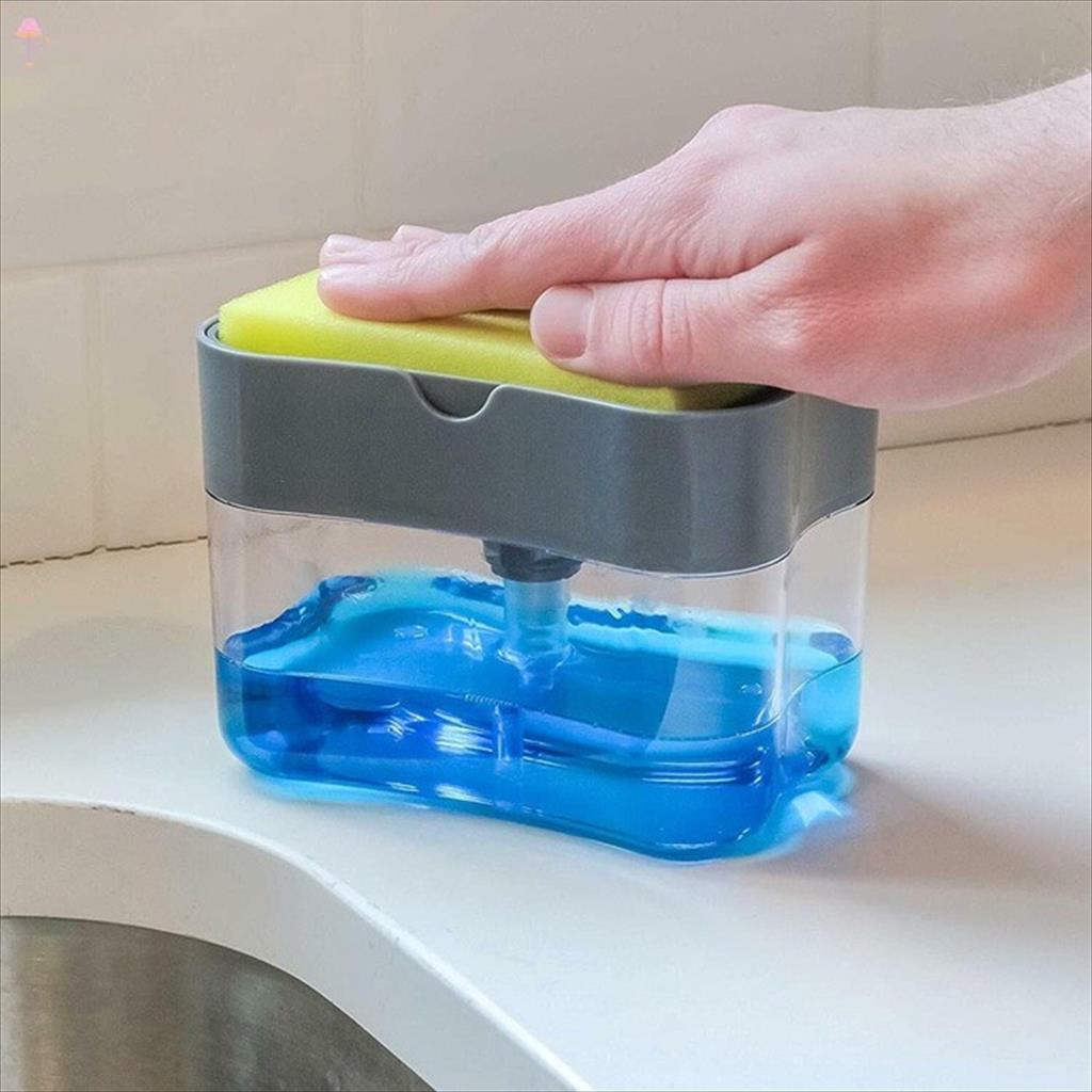 Tempat Pompa Sabun + Sabut Spon Cuci Piring 2 IN 1 - Dispenser Soap Pump