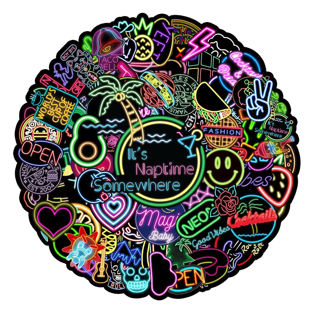 Zhang neon grafiti stiker kepribadian warna-warni stiker DIY Jurnal buku skateboard air Piala bagasi