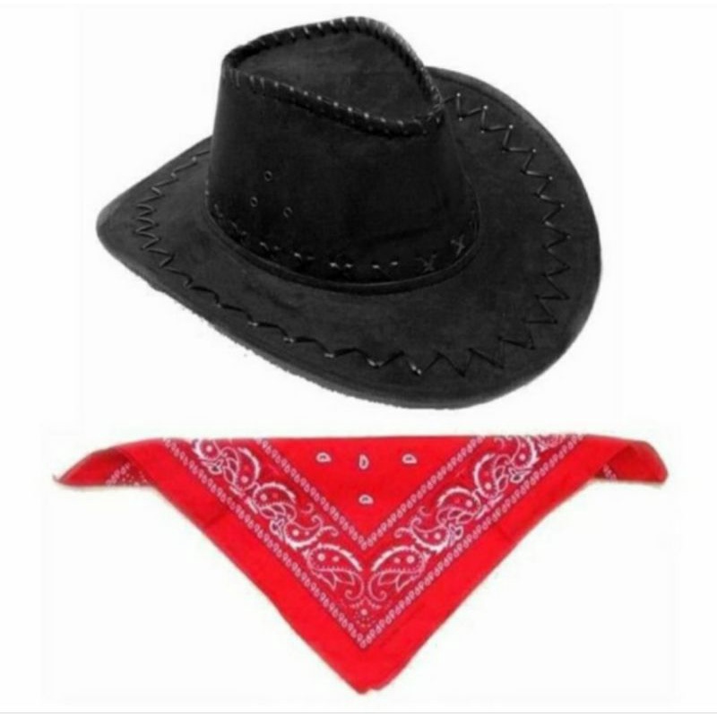 topi koboi anak / costume cowboy ranch hat scarf bandana cowboy hat adult topi koboi dewasa