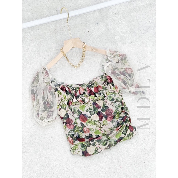 MDLV ~ 5592# Fidelia Ruched Tulle Top Atasan Blouse Korea Import