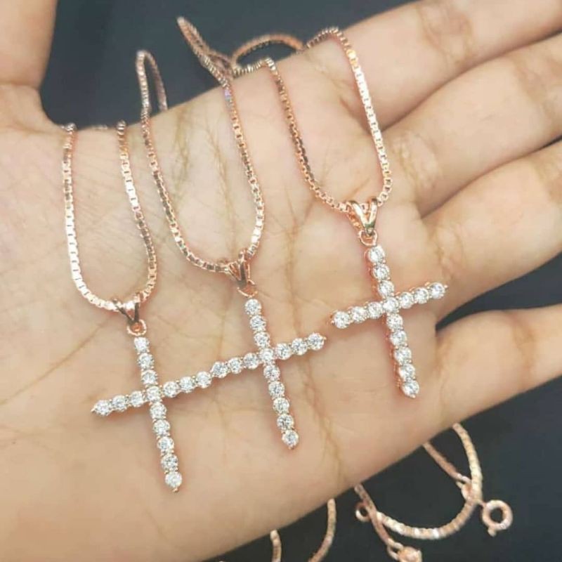 liontin salib rosegold free kalung italy