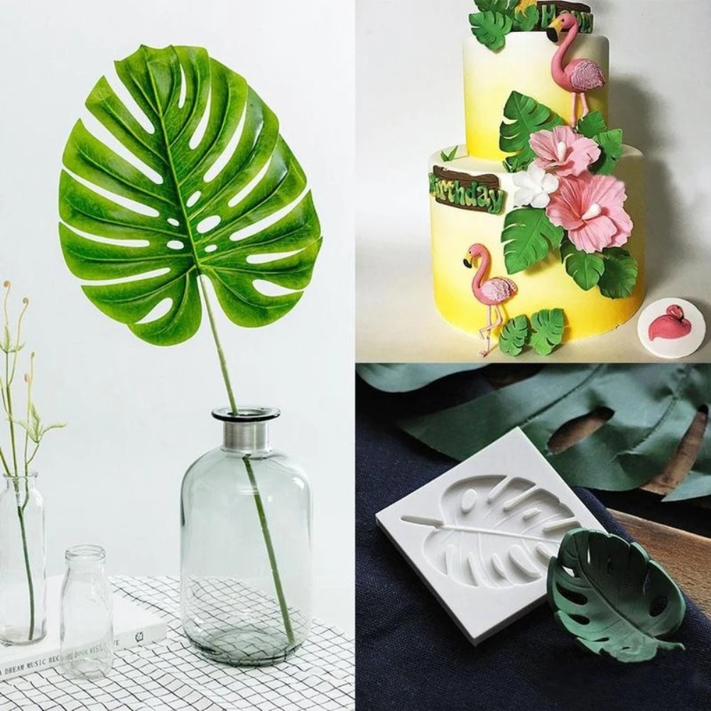 Cetakan Fondant Bentuk Daun Monstera Kura-Kura 3D Bahan Silikon Untuk Dekorasi Kue