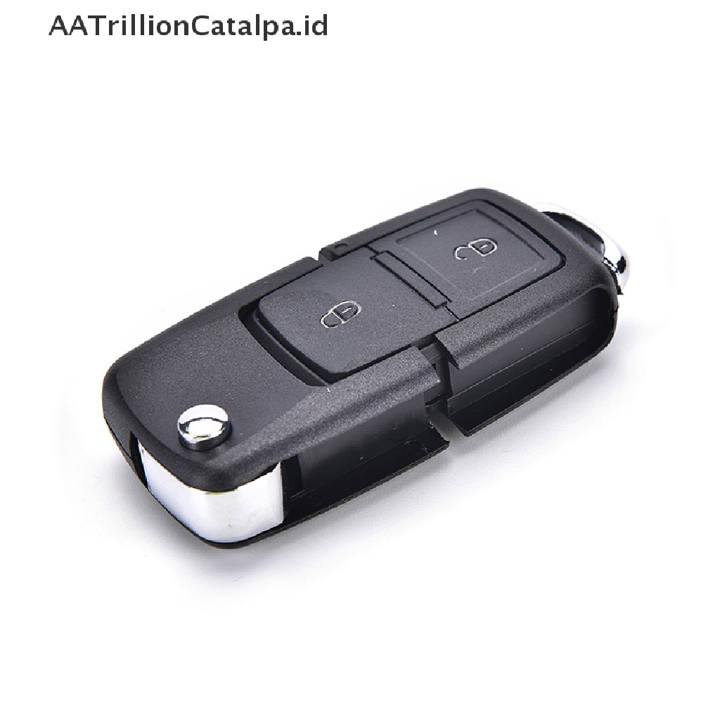 Aatrillioncatalpa Rumah / Casing Kunci Remote Lipat 2 Tombol Plastik Warna Hitam Untuk VW VOLKSWAGEN MK4 GOLF