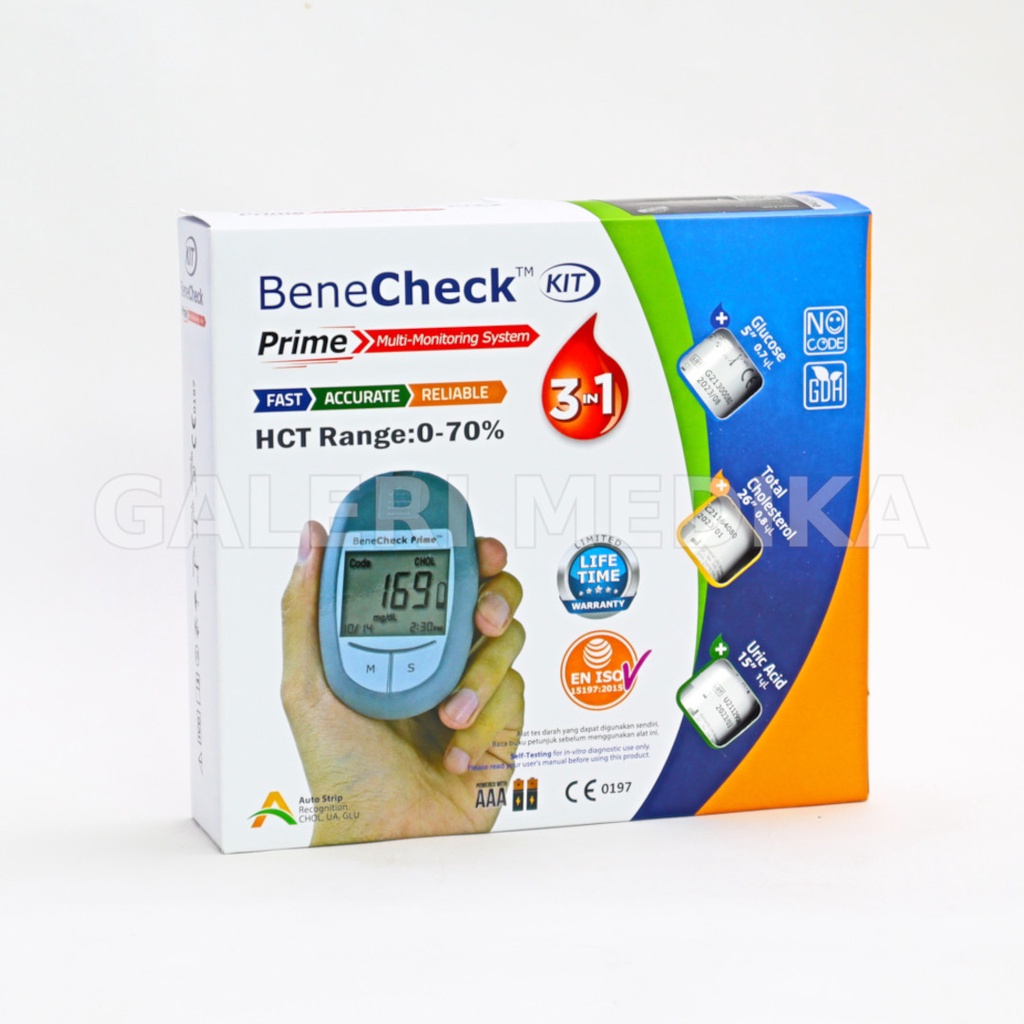 Alat Cek Kadar Gula Darah, Asam Urat, Kolesterol BeneCheck Prime Starter Kit 3 in 1 - Alat Cek Darah / Screening Kesehatan