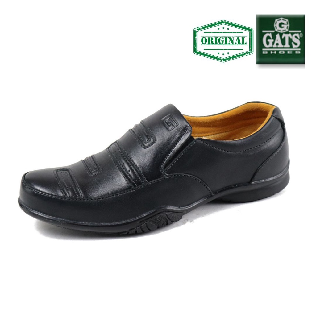 Sepatu Pantofel Pria Kulit Sapi asli Model Slip on Casual Santai formal kerja Kasual kantor original GATS GP0003 Hitam Tan