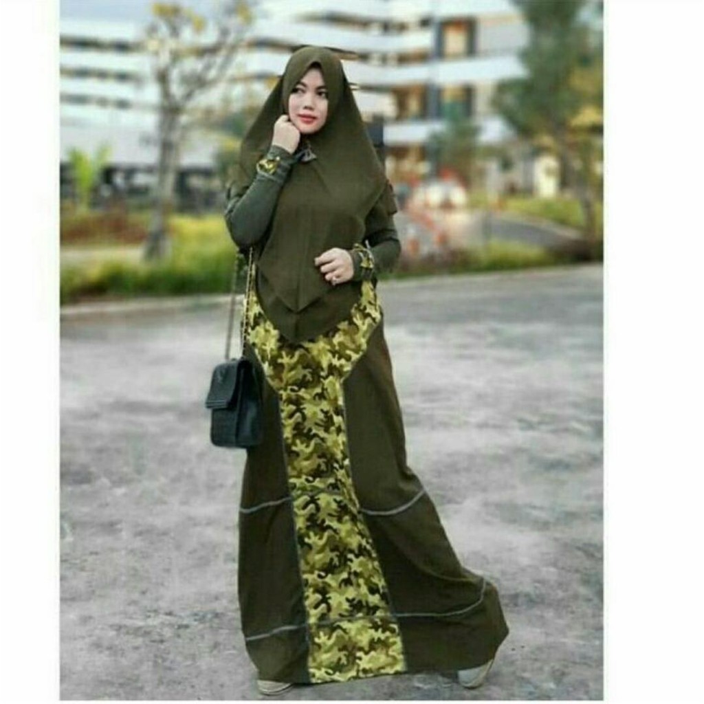 Ritz Hijau Army Gamis Syari Baju Muslim Wanita