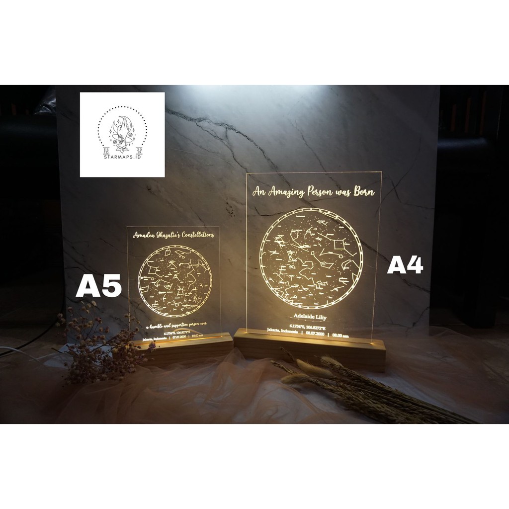 

CUSTOM ACRYLIC STARMAPS + LED/NO LED STAND A4/A5