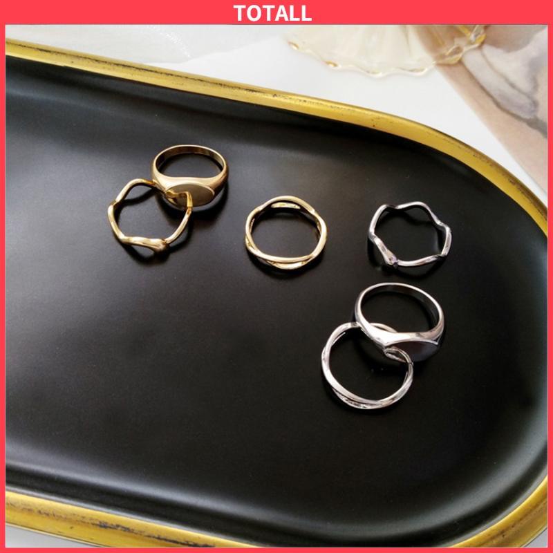 COD 3 PCS Sederhana Tidak Teratur Cincin Wanita Desain Geometris Street Shooting Fashion Rings-Totall