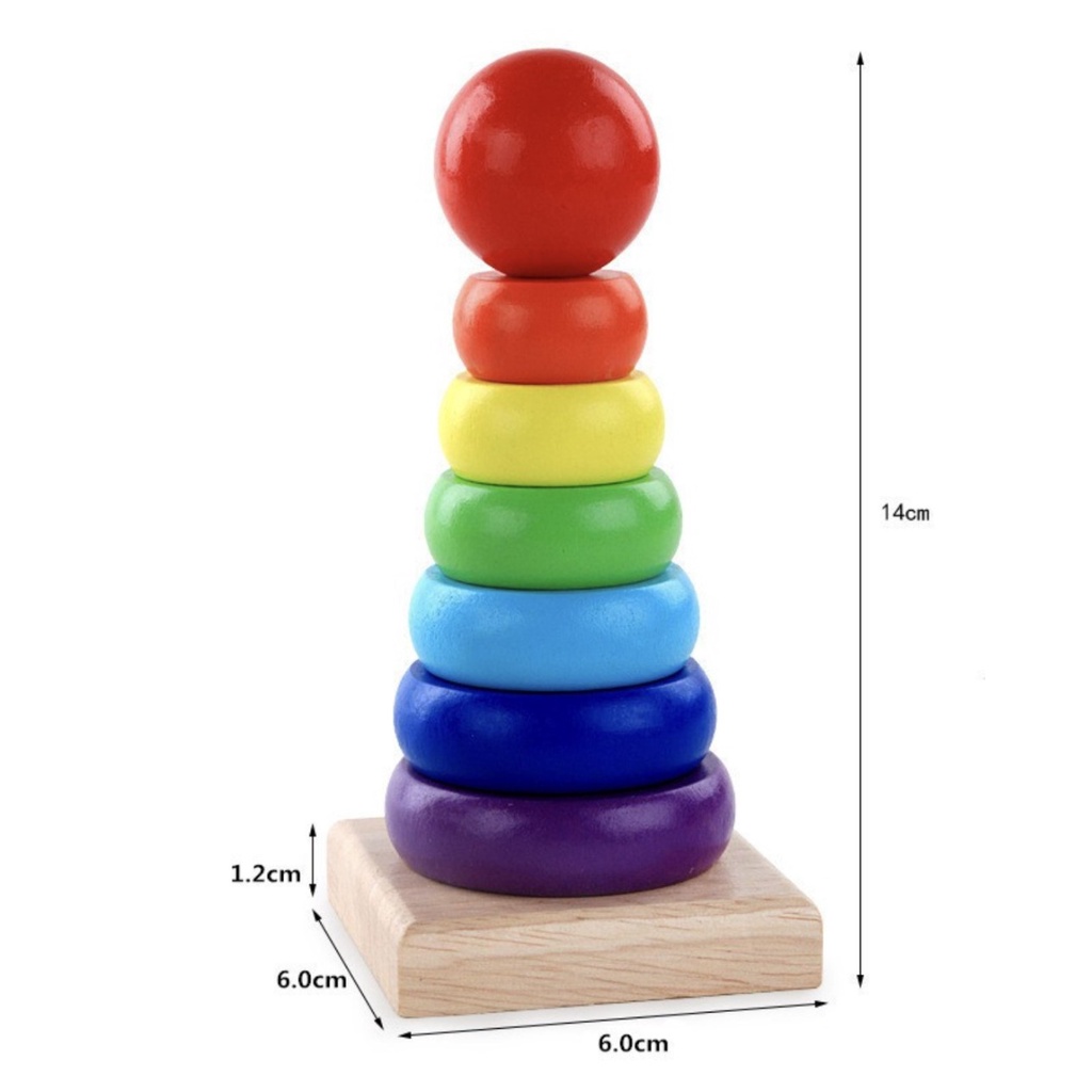 Mainan Susun Tingkat DONAT BOLA KAYU - Rainbow Tower Wooden Toy Mainan Edukasi Anak Pintar chn