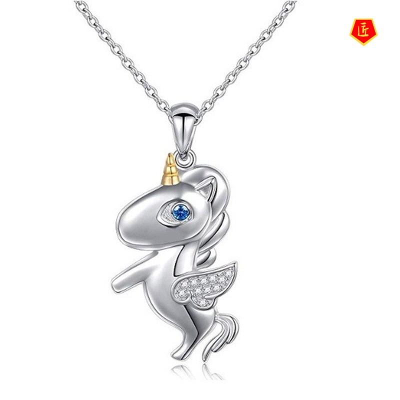 [Ready Stock]Unicorn Two-Tone Pendant Necklace Women European And American Fashion Diamond