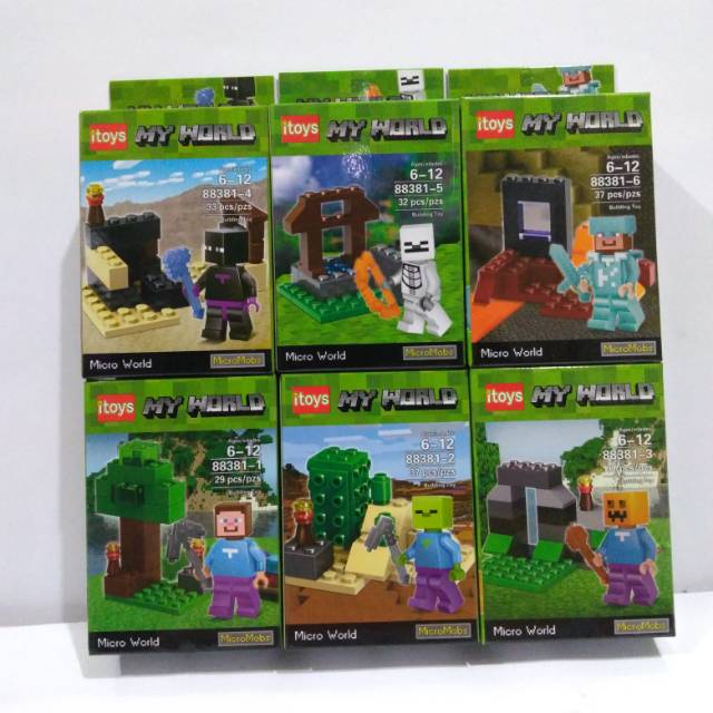 Mainan brick lego mine craft may word by itoys set 6pcs