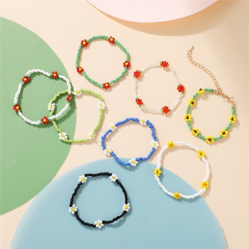 Set Gelang Rantai Manik-Manik Warna-Warni Bentuk Bunga Hati Untuk Wanita