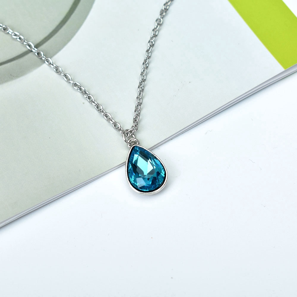 Kalung Choker Liontin Kristal Bentuk Tetesan Air Warna Silver Untuk Wanita