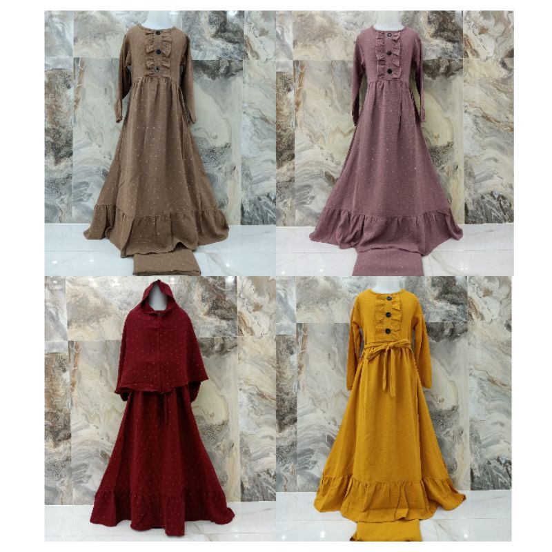 GAMIS ANAK CRINKLE URAGIRI AIRFLOW RUBIAH GAMIS ANAK RUBY MUSLIM ANAK CRINKLE