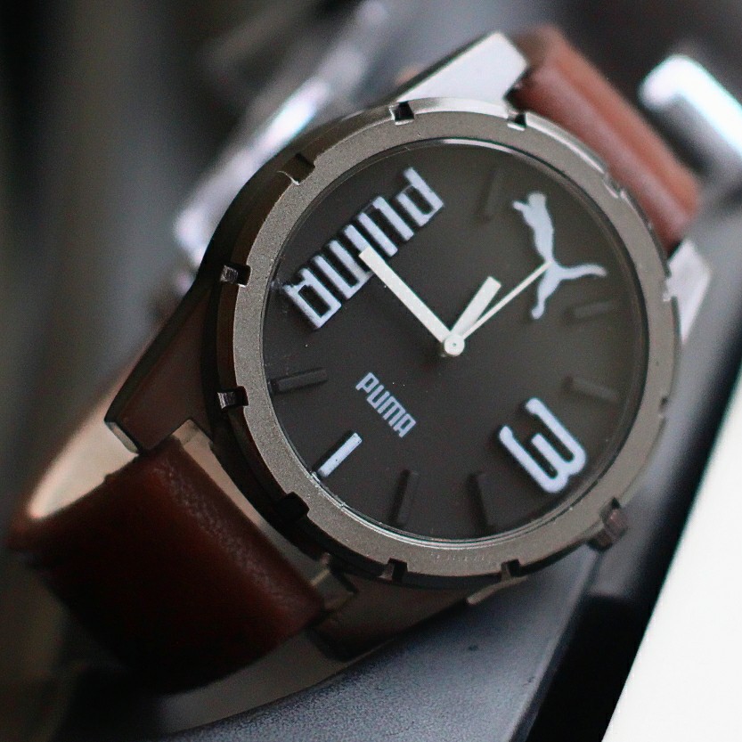 jam tangan pria puma kulit murah / jtr 1181 coklat putih