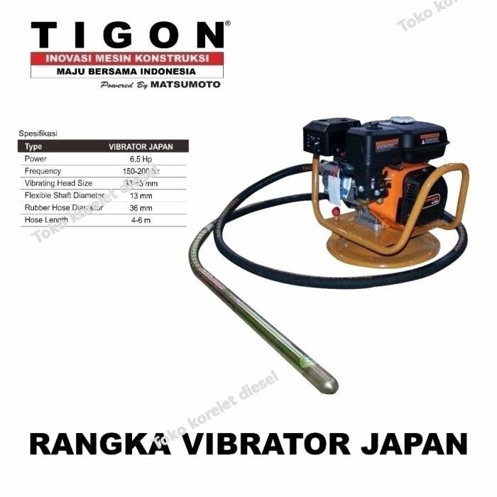 1 Paket Mesin Viibrator Pemadat Cor TIGON + Engine + Selang 4m Colok