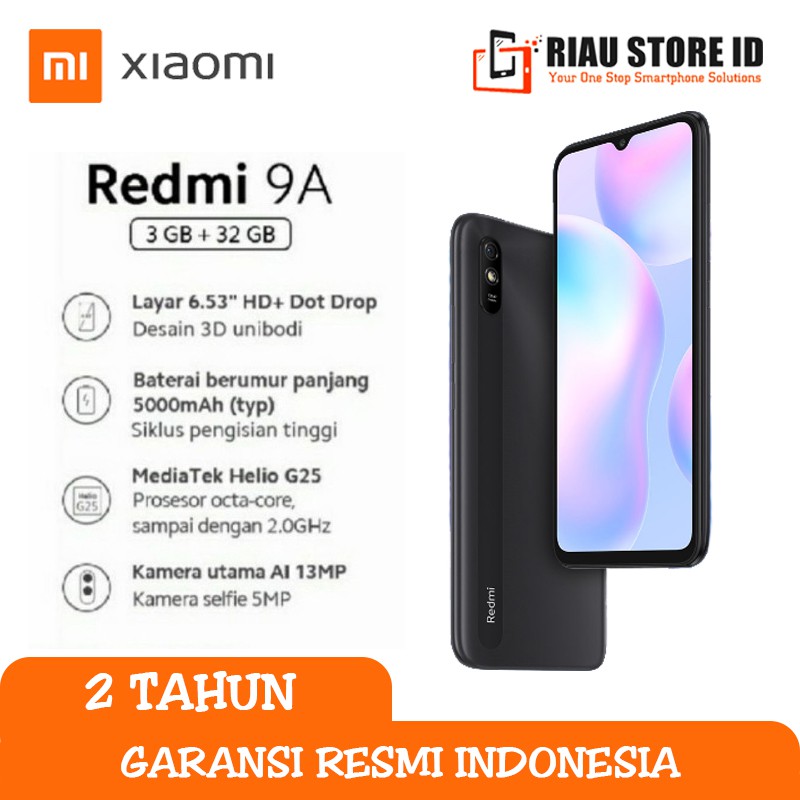 XIAOMI REDMI 9A 3/32 GB RAM 3GB ROM 32GB (HELIO G25 - 5000MAH - 6.53") GARANSI RESMI INDONESIA
