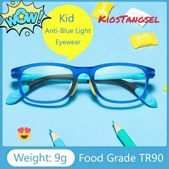 Kacamata Anak Anti radiasi Blueray Blue Light untuk komputer Handphone TV Tr90 Lentur 2104