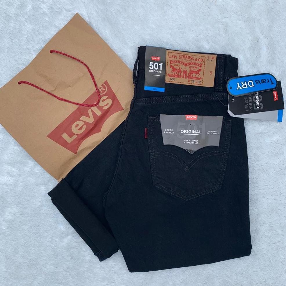 celana panjang pria levis 501 hitam pekat/reguler/standar Made In Japan Pria Hitam