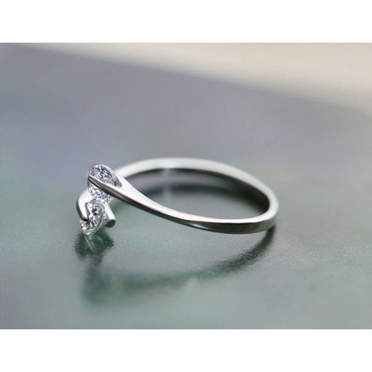 Cincin Silver Sterling 925 Simple Elegan dengan Kristal + Berlian Imitasi untuk Wanita