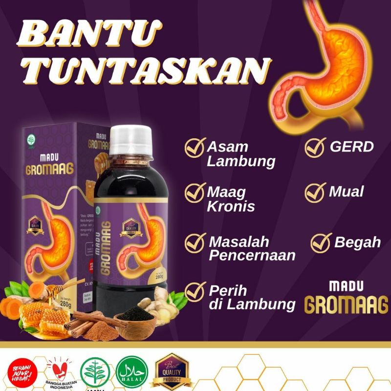 𝐎𝐫𝐢 𝟏𝟎𝟎% Madu Gromaag  - Atasi Masalah Lambung Seperti Maag, Gerd, Dan Asam Lambung dan ganguan lambung lainnya 280gr-1