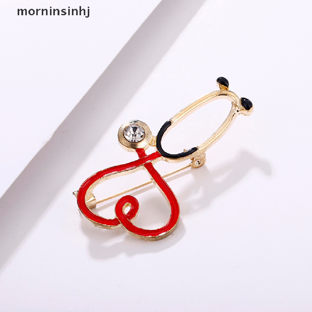 Mornin Bros Pin Enamel Bentuk Stetoskop Hati Untuk Aksesoris Fashion Wanita