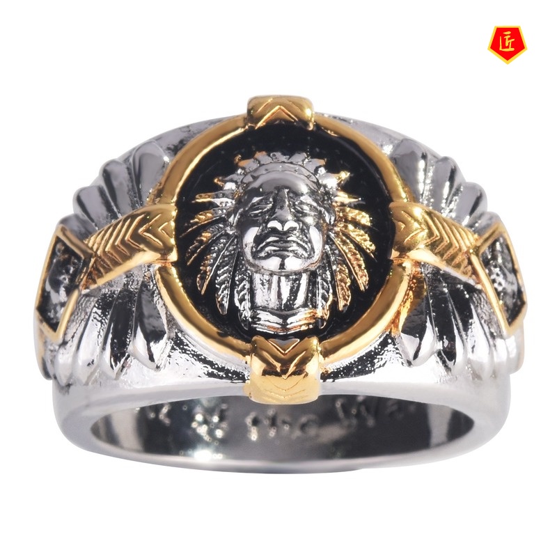 [Ready Stock]Hip Hop Style Viking Warrior Two-Tone Ring