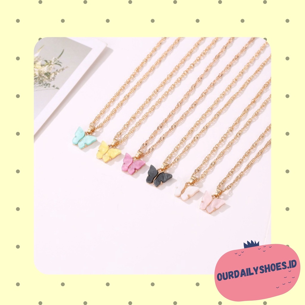 ★ODS★ FA91 Kalung wanita korea Kupu-kupu Manis Warna Akrilik Kalung Fashion rantai aesthetic