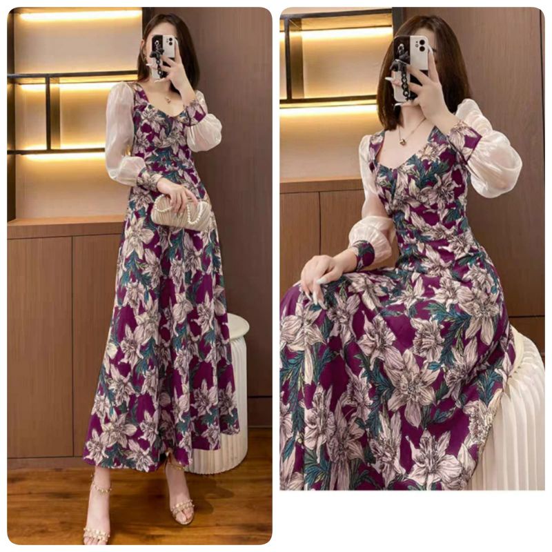 MDLV ~ 05560# Maxixe Floral Maxi Dress Premium Long Dress Korea Look Fashion Import