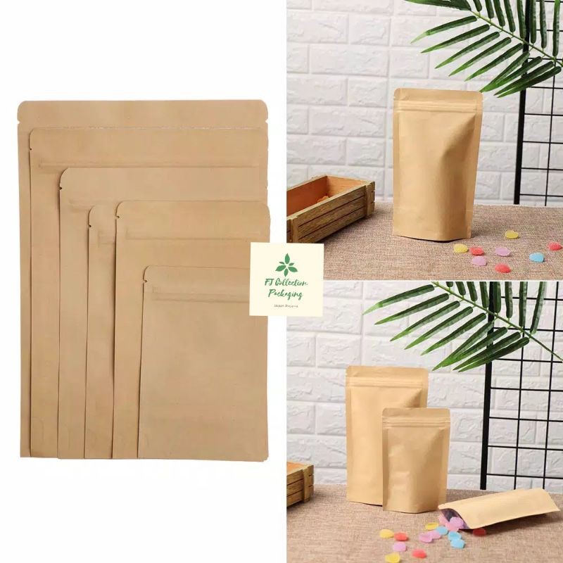 50pcs Standing Pouch Ecopack 1100 gram Paperkraft Kemasan Kopi Snack Penutup Zipper